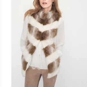 White House Black Market Faux Fur Chevron Vest, Size M